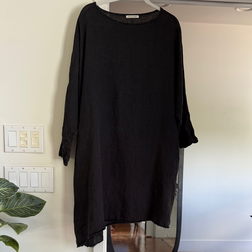 Black Oversized Linen Dress by Black Crane